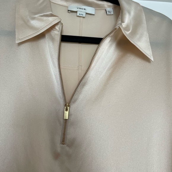 Vince Cream Satin Zip Top - Picture 1 of 7